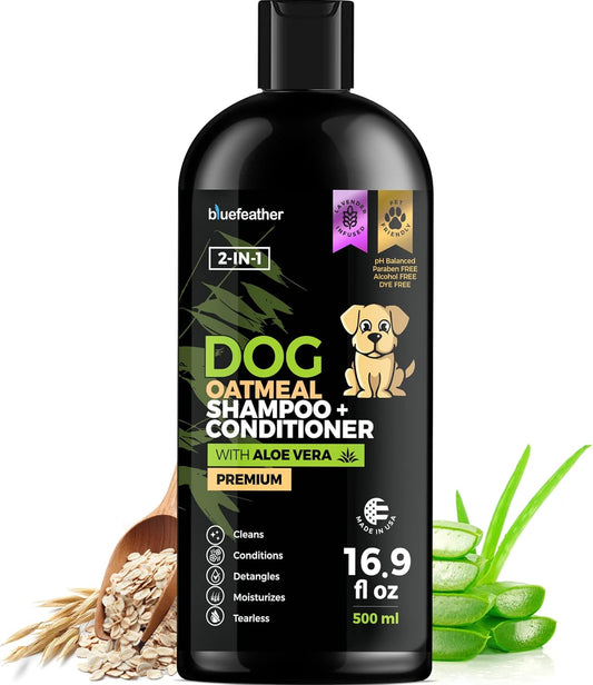 Lavender Oatmeal 2 in 1 Dog Shampoo and Conditioner for Dry Itchy Sensitive Skin - Moisturizing Hypoallergenic Shampoo - Oatmeal Wash with Aloe for Any Pet Dog Puppy or Cat 16.9 Fl Oz (Pack of 1)
