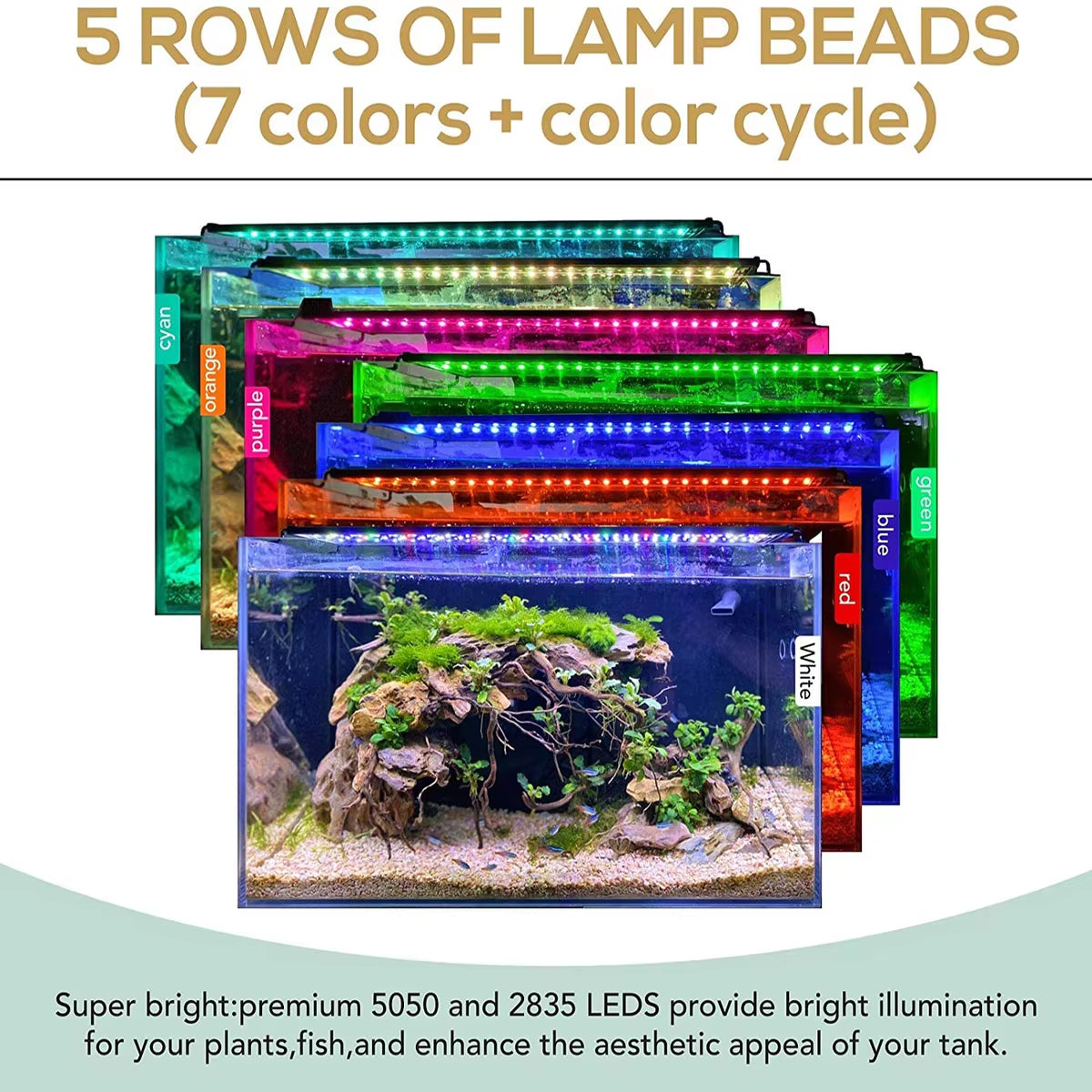 75Cm WRGB Aquarium Light with Timer Waterproof Fish Tank LED Light Underwater Lamp Aquariums Decor Lighting Planted Lights