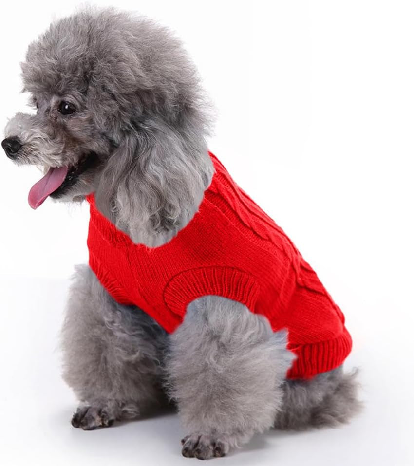 Turtleneck Dog Sweater, Classic Knitwear Dog Pullover Sweaters Warm Winter Pet Apparel Knitted Puppy Clothes for Small Dogs and Cats(Red, Medium)