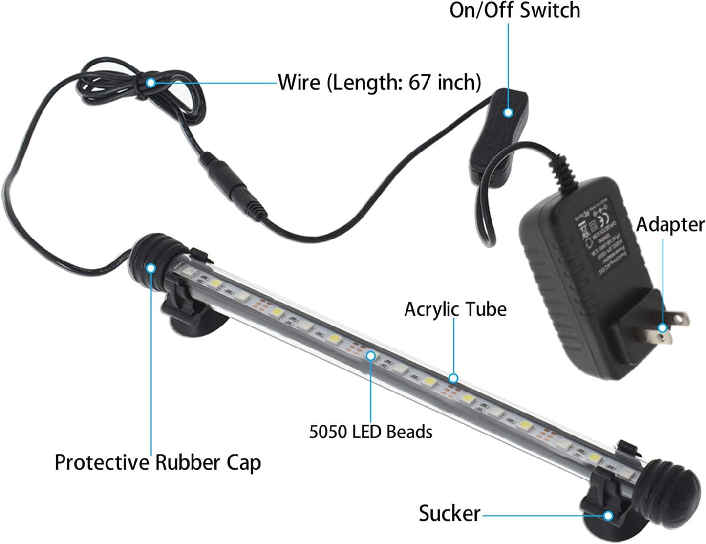 Aquarium Fish Tank LED Light Waterproof White Blue Light Bar Background Decorate Lighting - 11.4 Inch 3W
