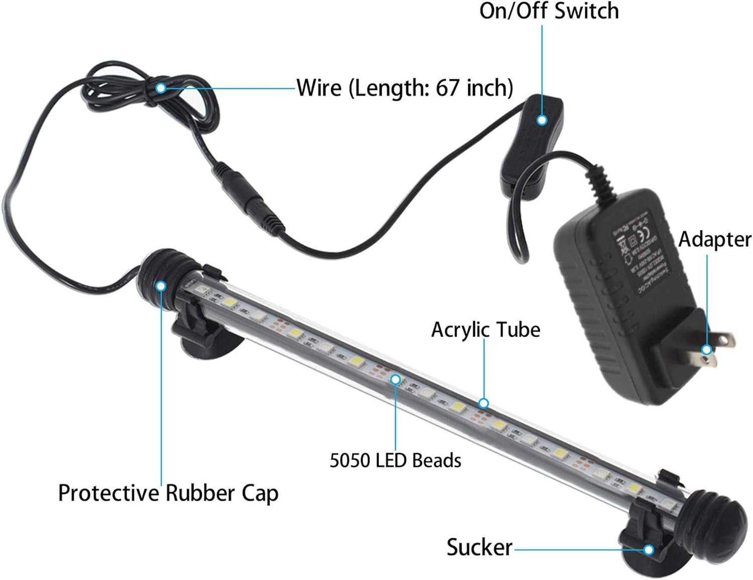 Aquarium Fish Tank LED Light Waterproof White Blue Light Bar Background Decorate Lighting - 11.4 Inch 3W