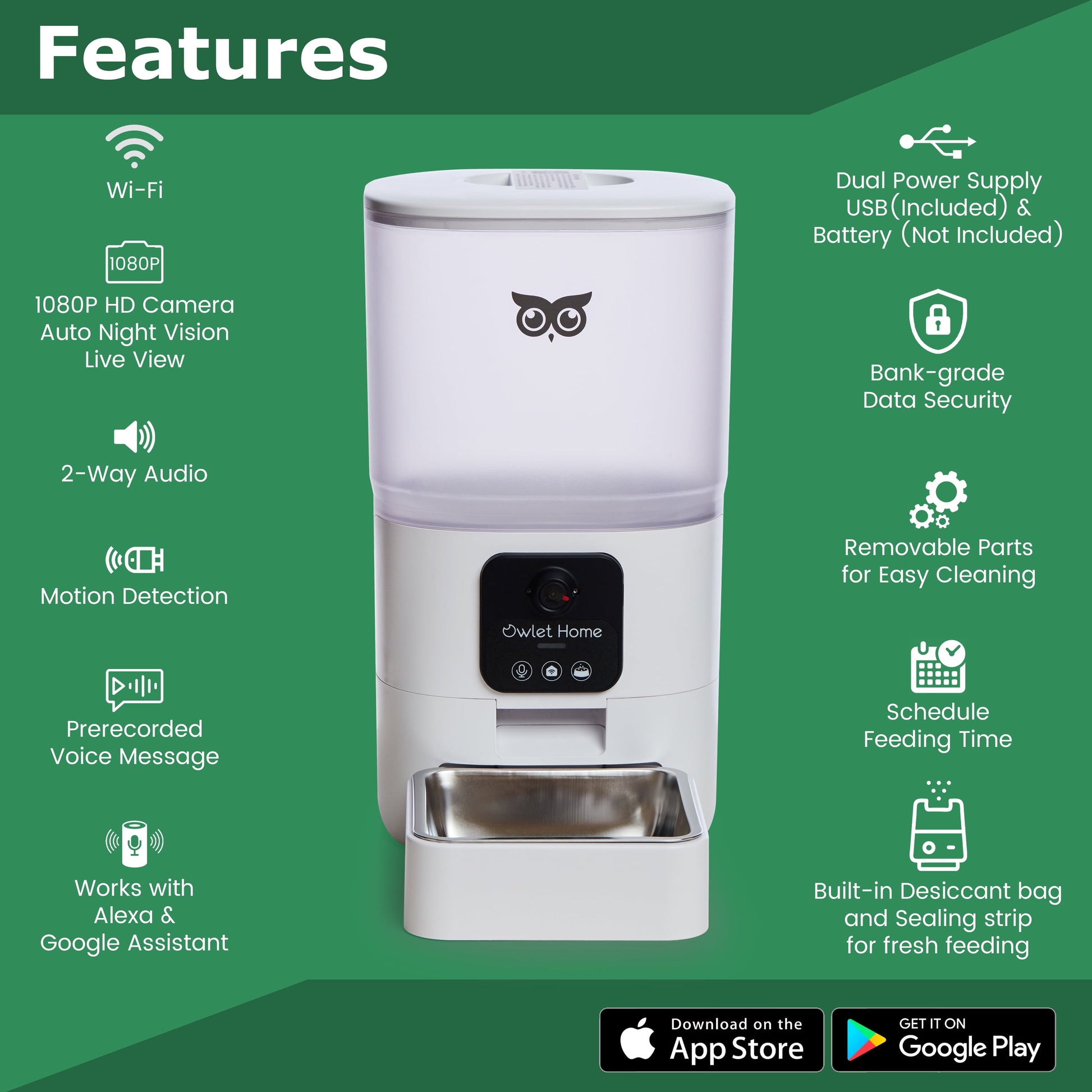 Home Smart Automatic Pet Feeder With1080P HD Camera for Cats & Dogs (6L), Wifi, Live Video, Auto Night Vision, 2-Way Audio, Works with Alexa & Google Assistant, Motion Alert, No Monthly Fee