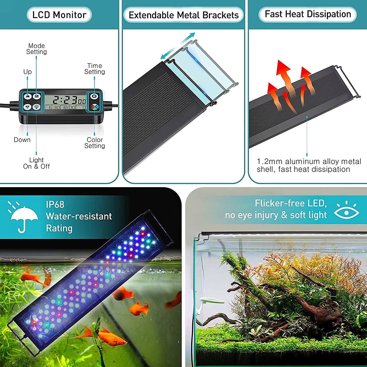 75Cm WRGB Aquarium Light with Timer Waterproof Fish Tank LED Light Underwater Lamp Aquariums Decor Lighting Planted Lights