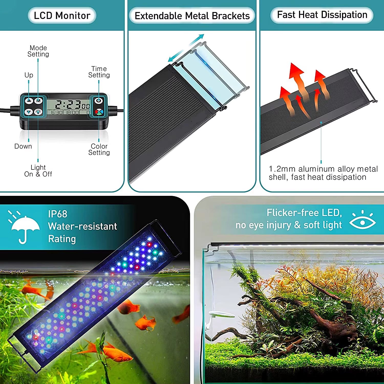 75Cm WRGB Aquarium Light with Timer Waterproof Fish Tank LED Light Underwater Lamp Aquariums Decor Lighting Planted Lights