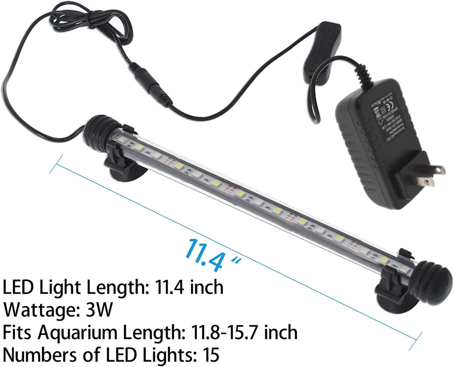 Aquarium Fish Tank LED Light Waterproof White Blue Light Bar Background Decorate Lighting - 11.4 Inch 3W