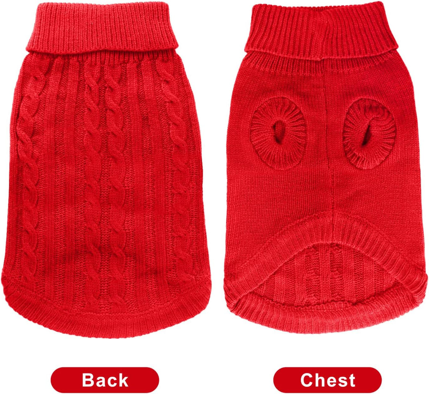 Turtleneck Dog Sweater, Classic Knitwear Dog Pullover Sweaters Warm Winter Pet Apparel Knitted Puppy Clothes for Small Dogs and Cats(Red, Medium)