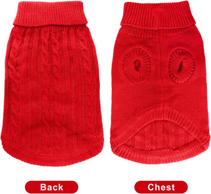 Turtleneck Dog Sweater, Classic Knitwear Dog Pullover Sweaters Warm Winter Pet Apparel Knitted Puppy Clothes for Small Dogs and Cats(Red, Medium)