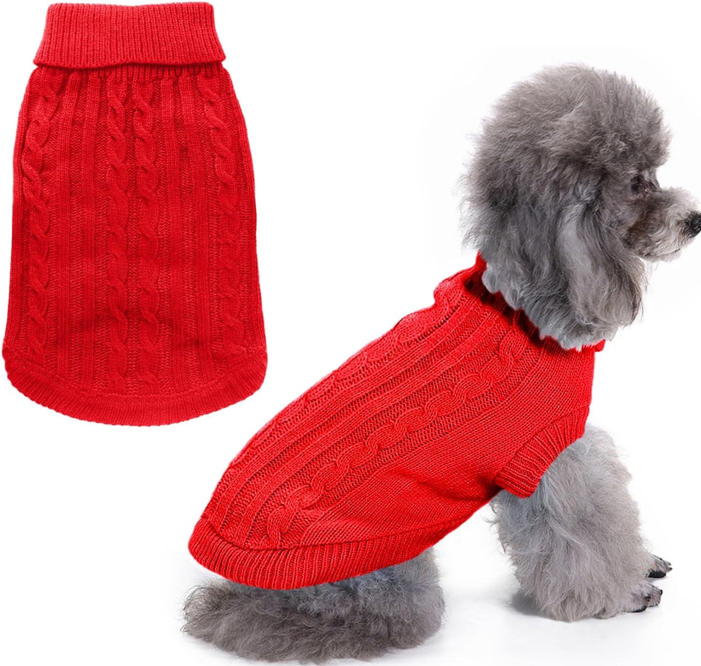 Turtleneck Dog Sweater, Classic Knitwear Dog Pullover Sweaters Warm Winter Pet Apparel Knitted Puppy Clothes for Small Dogs and Cats(Red, Medium)