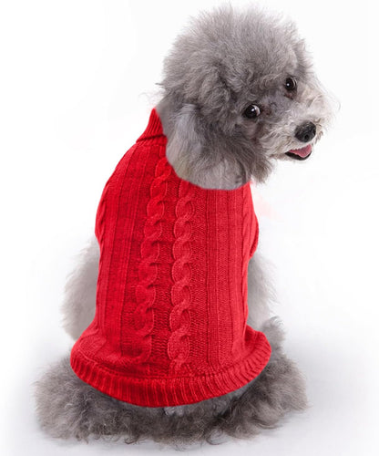 Turtleneck Dog Sweater, Classic Knitwear Dog Pullover Sweaters Warm Winter Pet Apparel Knitted Puppy Clothes for Small Dogs and Cats(Red, Medium)
