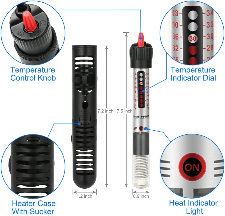 Submersible 50W Aquarium Heater Adjustable Fish Tank Heater 50 Watt
