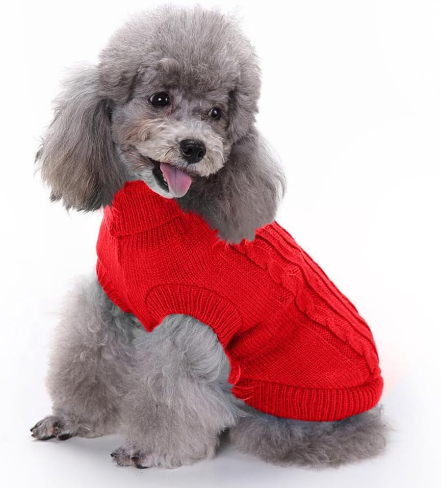 Turtleneck Dog Sweater, Classic Knitwear Dog Pullover Sweaters Warm Winter Pet Apparel Knitted Puppy Clothes for Small Dogs and Cats(Red, Medium)
