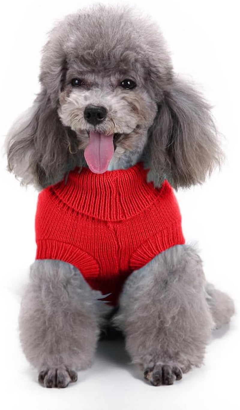 Turtleneck Dog Sweater, Classic Knitwear Dog Pullover Sweaters Warm Winter Pet Apparel Knitted Puppy Clothes for Small Dogs and Cats(Red, Medium)