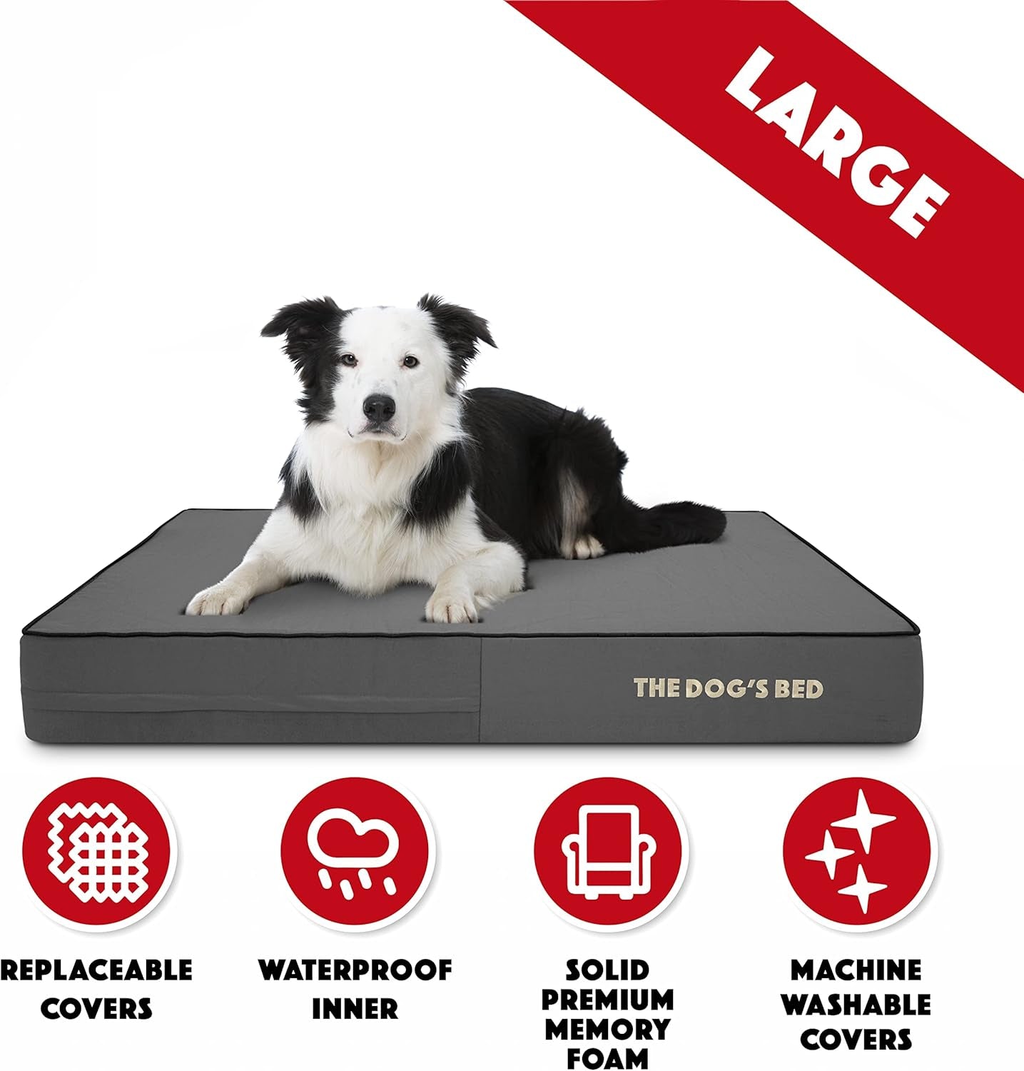 The Dog’S Bed Orthopedic Memory Foam Dog Bed, Large Grey & Black 40X25, Waterproof, Supportive Dog Bed with Replaceable Covers, Veterinary Approved